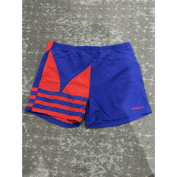 Adidas Swim Trunks Vintage 90s Mens XL Blue Red Trefoil Logo Shorts - Picture 1 of 9